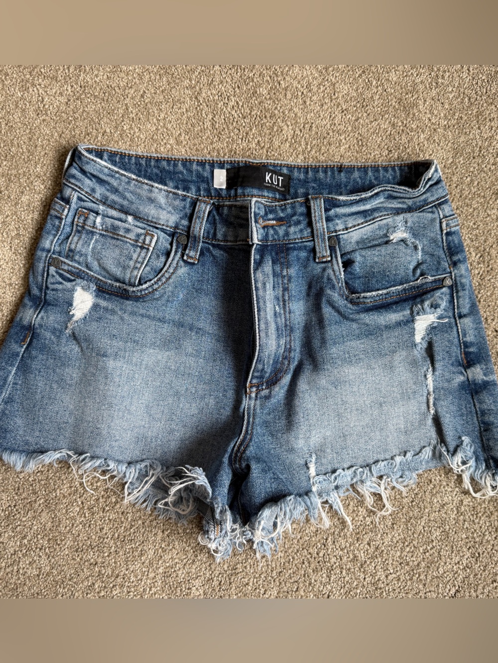 Kut from the Kloth Light Blue Distressed Frayed Hem Denim Shorts